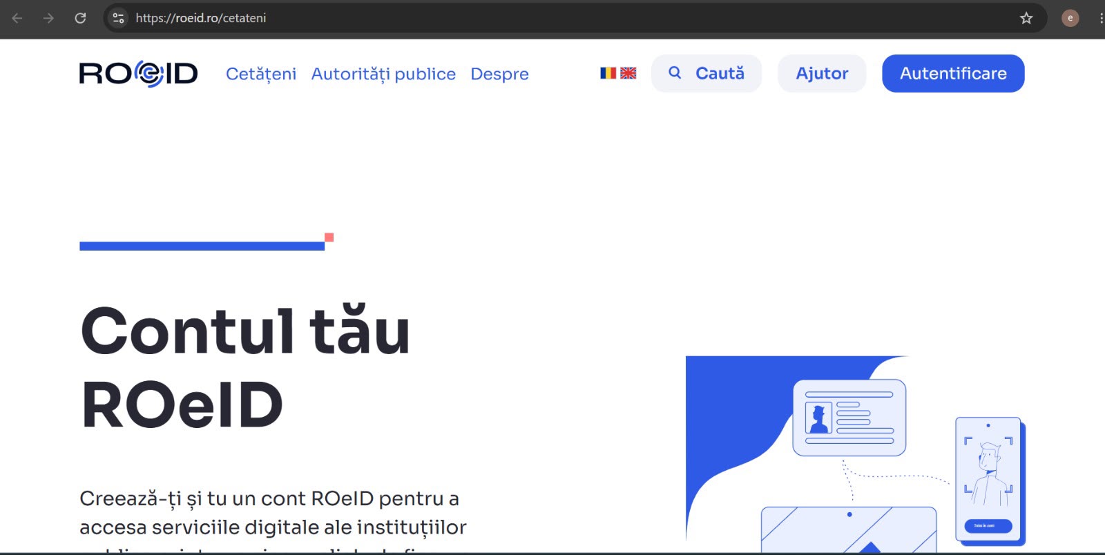 Pagina ROeID pentru crearea contului