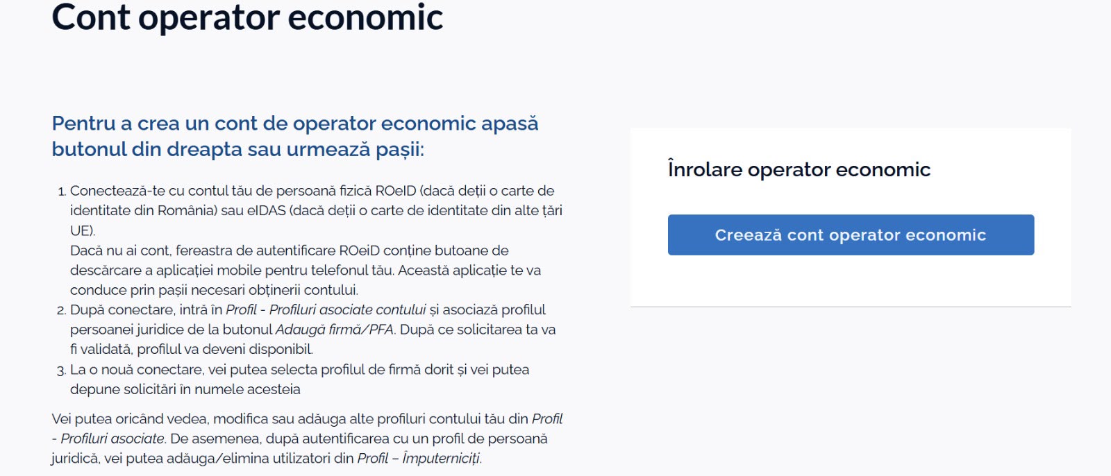 Cont operator economic în ROeID